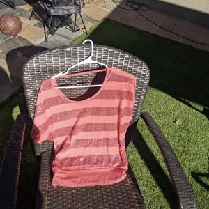 Coral sequin knit top